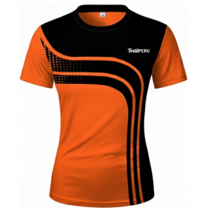 Camiseta Deportiva Naranja y Negra Mujer